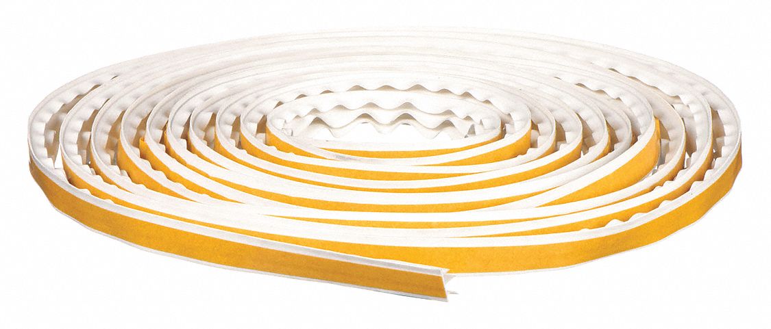 Smoke Seal: Triple Fin, Self-Adhesive Mounting, Std, Silicone, 17 ft Overall Lg, White