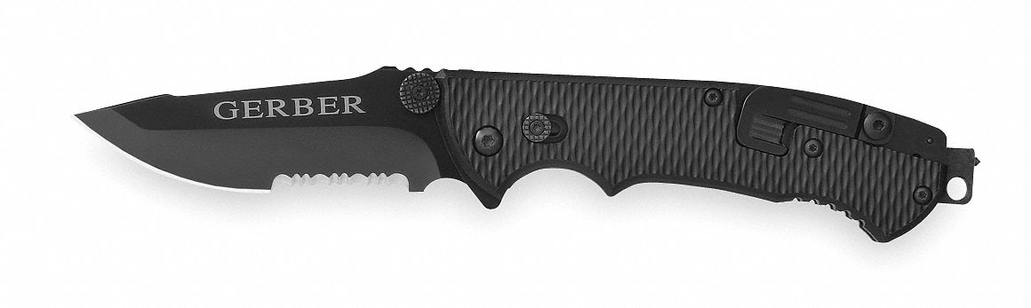 Folding Knife: 3 1/2 in Blade Lg, 5 1/4 in Closed Lg, 8 1/2 in Overall Lg, Plastic, Serrated