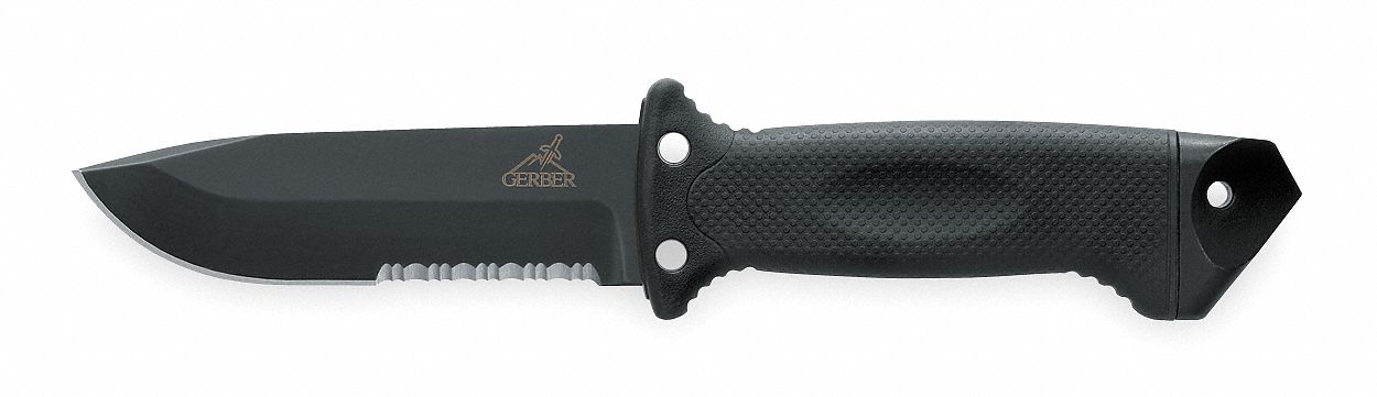 FIXED BLADE KNIFE, SERRATED, 10½ IN OVERALL L, STAINLESS STEEL, PLASTIC, INCLUDES SHEATH