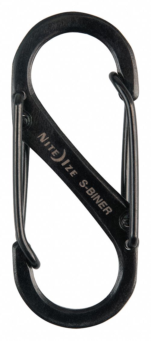 NITE IZE Double Gated Carabiner Clip 1 9/16 in, Stainless Steel, Black