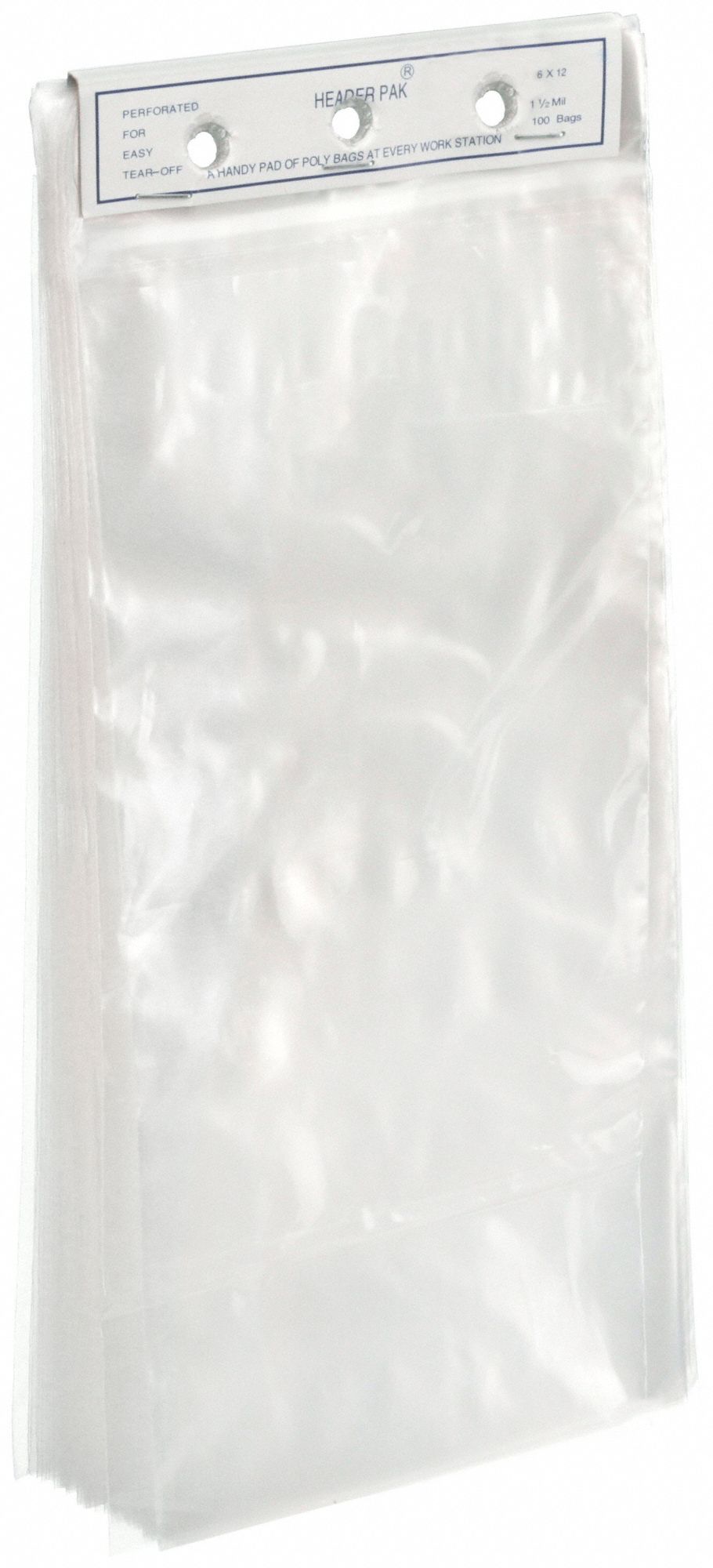 OPEN END POLY BAG, 1.5 MIL THICK, 6 IN W, 12 IN L, CASE PACK, 1,000 PK