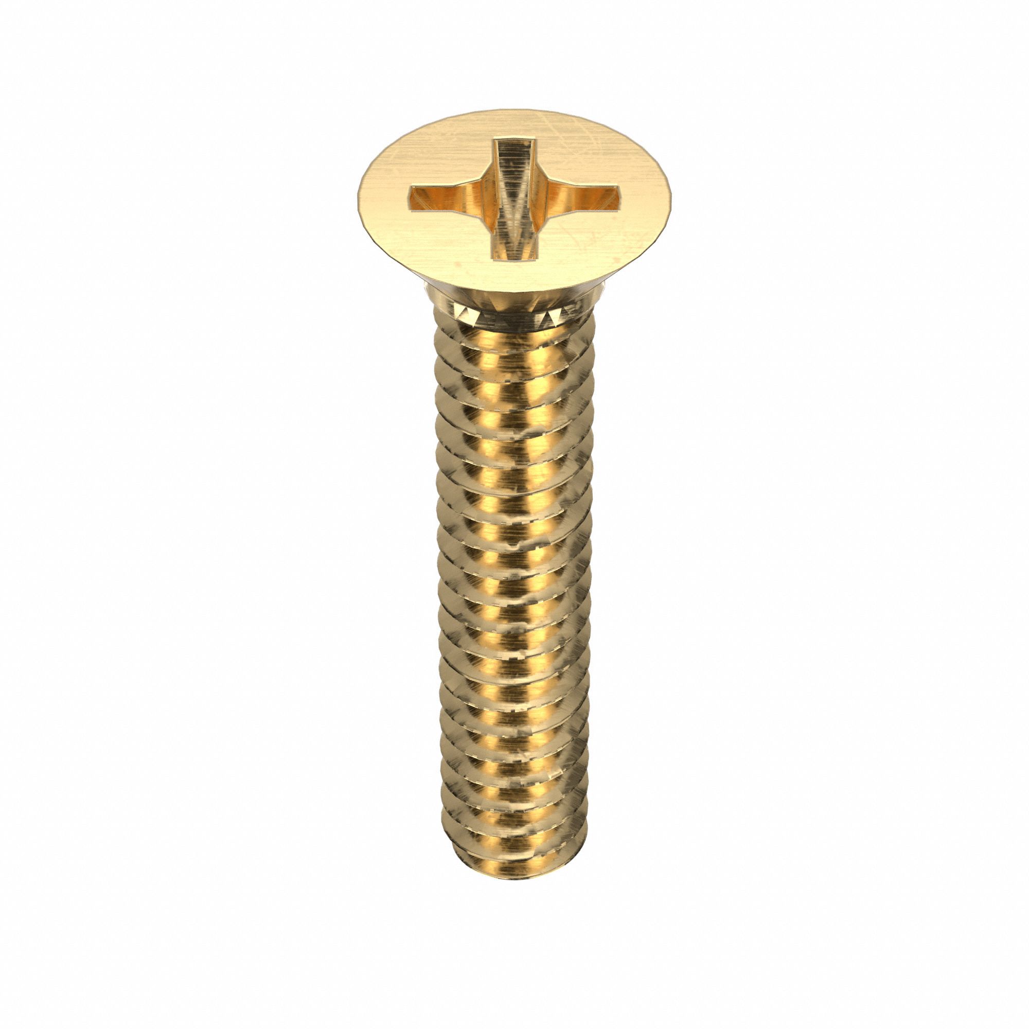 Machine Screw: #6-32 Thread Size, 3/4 in Lg, Brass, Plain, Flat, Phillips, Machine Screw, 100 PK
