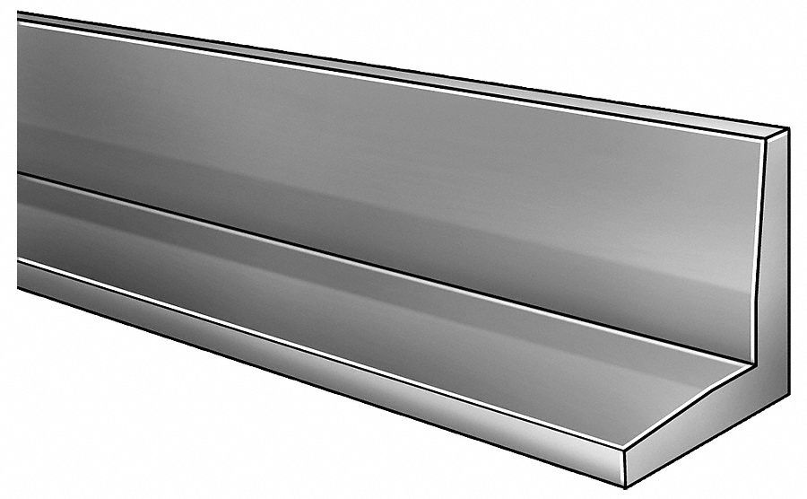 Aluminum Angle: 6061, 1/8 in Leg Thick, 4 ft Overall Lg, 1 1/4 in x 1 1/4 in, Mill, T6, 90° Angle