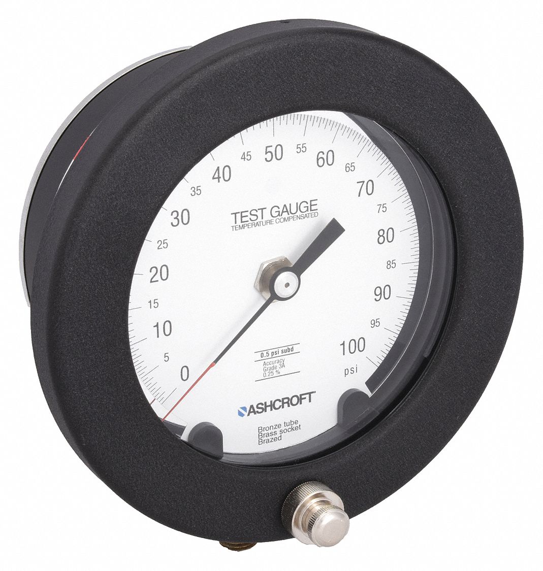 TEST PRESSURE GAUGE, TEST PRESSURE GAUGE, GRADE 3A - TEST, 4 1/2 IN DIAL, 1/4 IN NPT MALE