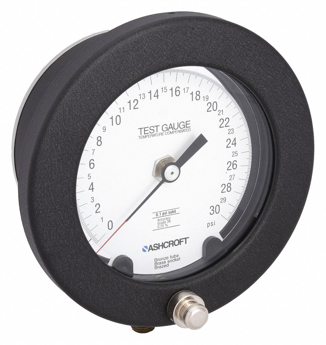 Test Pressure Gauge: Test Pressure Gauge, Grade 3A - Test, 4 1/2 in Dial, 1/4 in NPT Male