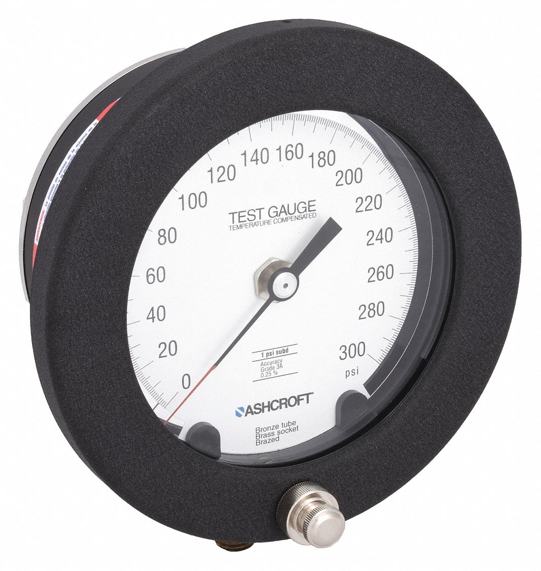 TEST PRESSURE GAUGE, TEST PRESSURE GAUGE, GRADE 3A - TEST, 4 1/2 IN DIAL, 1/4 IN NPT MALE