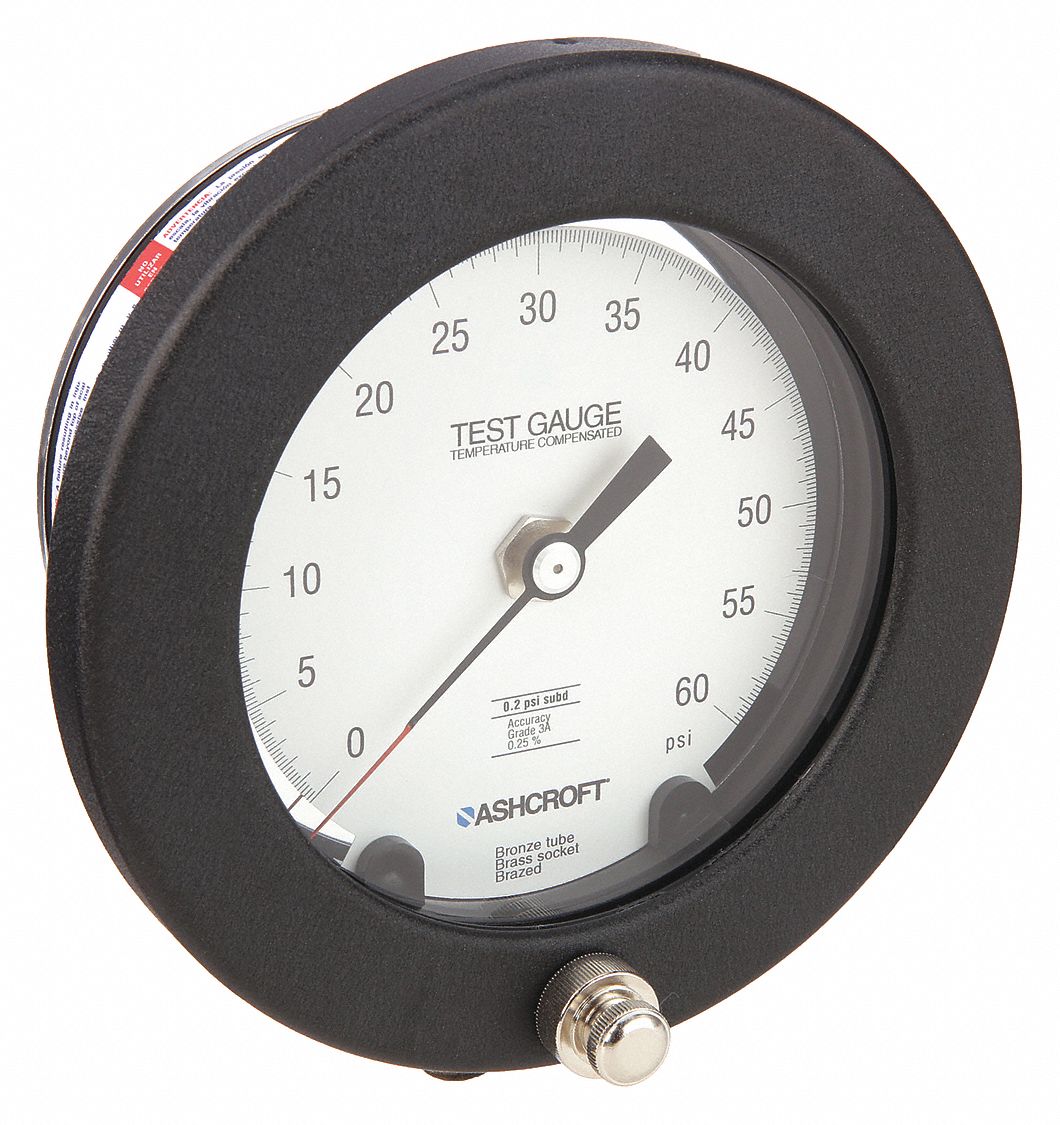 Test Pressure Gauge: Test Pressure Gauge, Grade 3A - Test, 4 1/2 in Dial, 1/4 in NPT Male