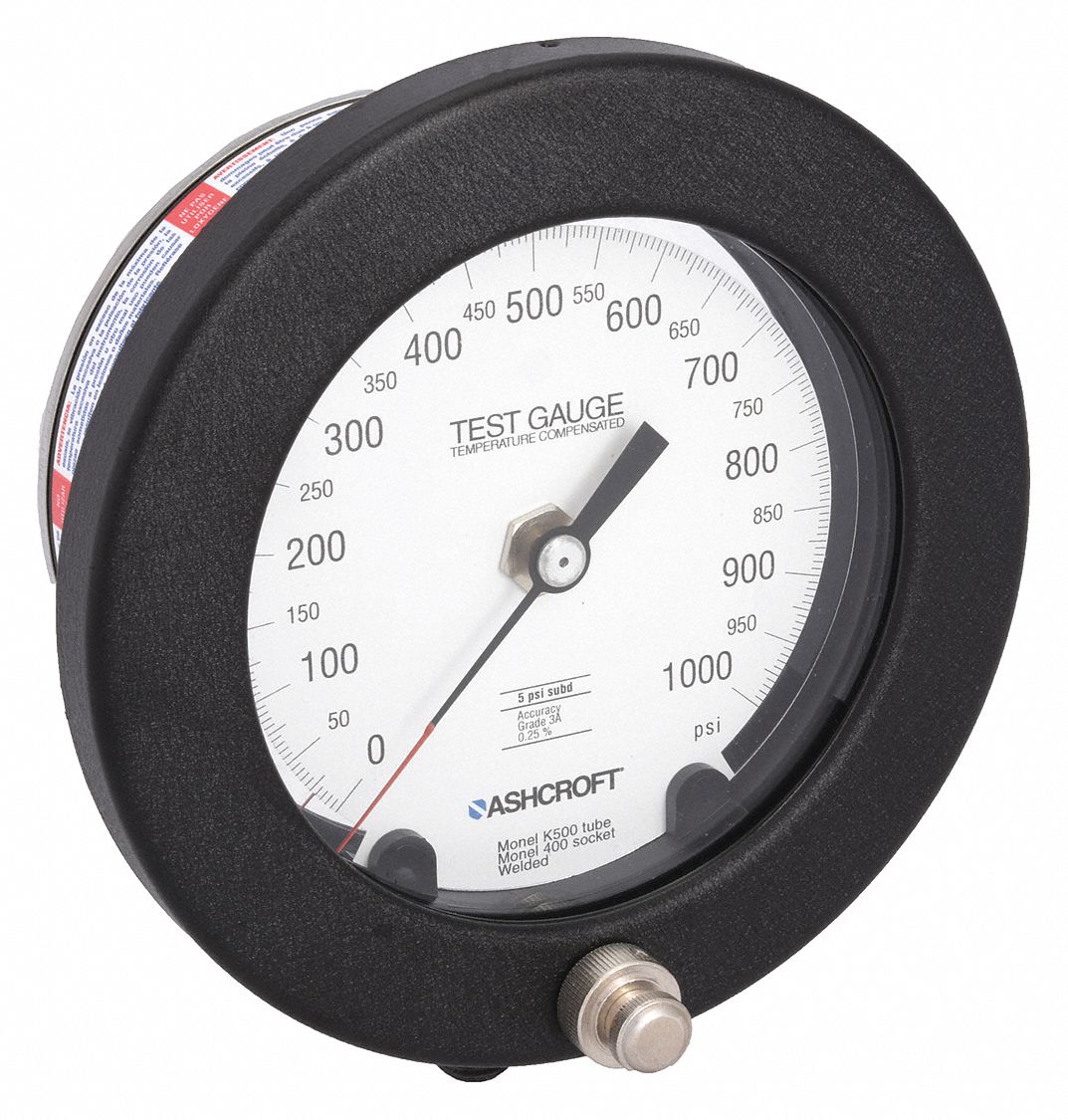 TEST PRESSURE GAUGE, TEST PRESSURE GAUGE, GRADE 3A - TEST, 4 1/2 IN DIAL, 1/4 IN NPT MALE