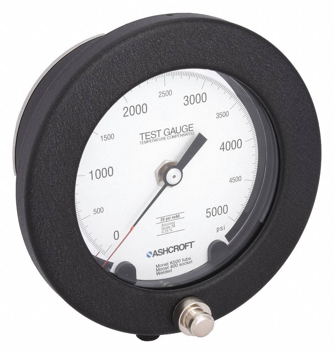 Test Pressure Gauge: Test Pressure Gauge, Grade 3A - Test, 4 1/2 in Dial, 1/4 in NPT Male
