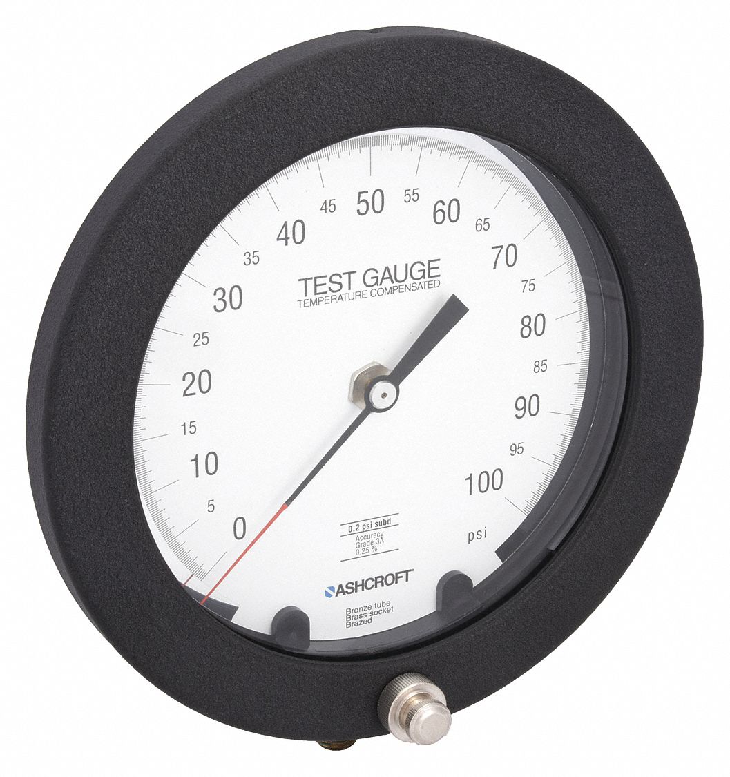 TEST PRESSURE GAUGE, TEST PRESSURE GAUGE, GRADE 3A - TEST, 6 IN DIAL, 1/4 IN NPT MALE, 1082