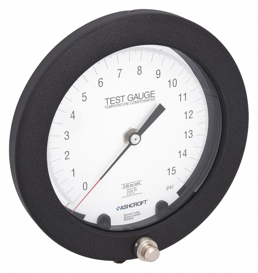 ASHCROFT, Test Pressure Gauge, 0 to 15 psi, Test Pressure Gauge 2F157