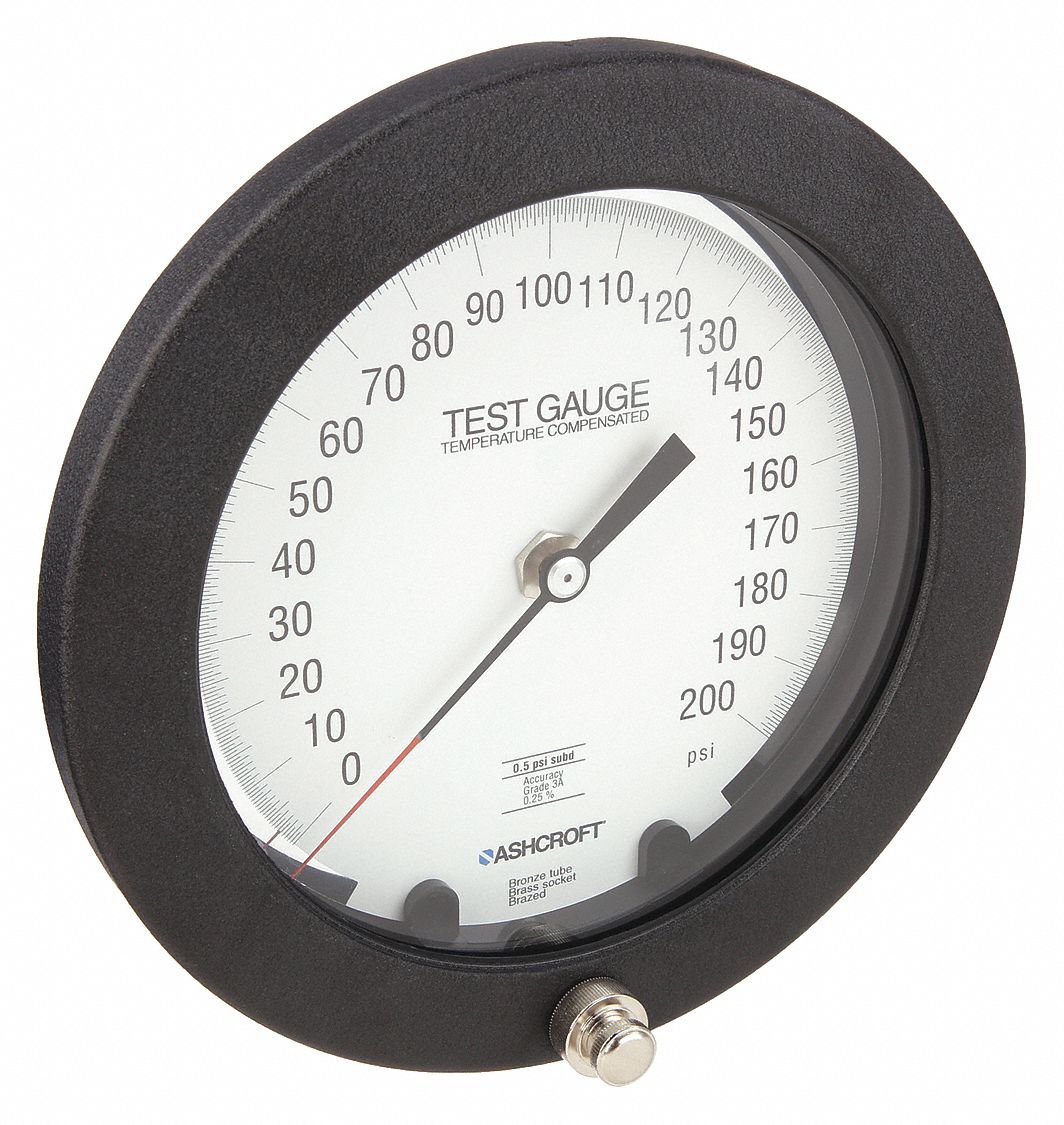 PRESSURE GAUGE,TEST,6 IN,0 TO 200 P