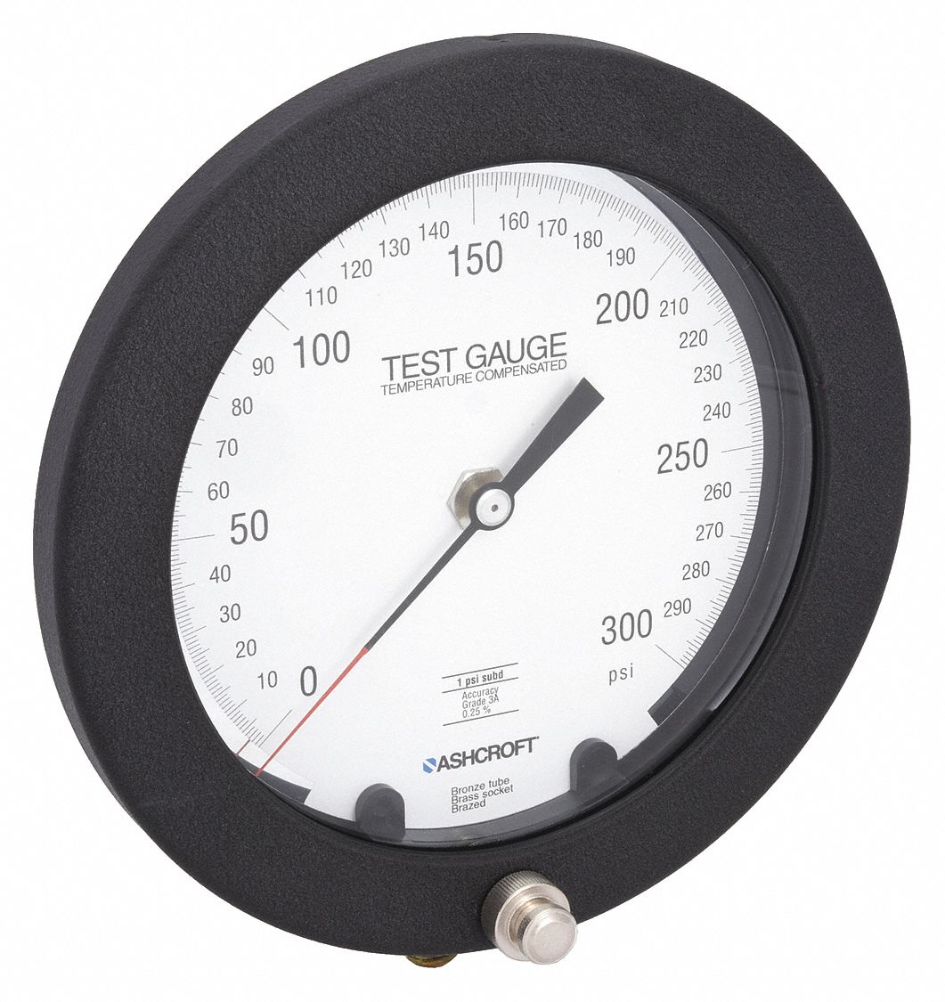 TEST PRESSURE GAUGE, TEST PRESSURE GAUGE, GRADE 3A - TEST, 6 IN DIAL, 1/4 IN NPT MALE, 1082