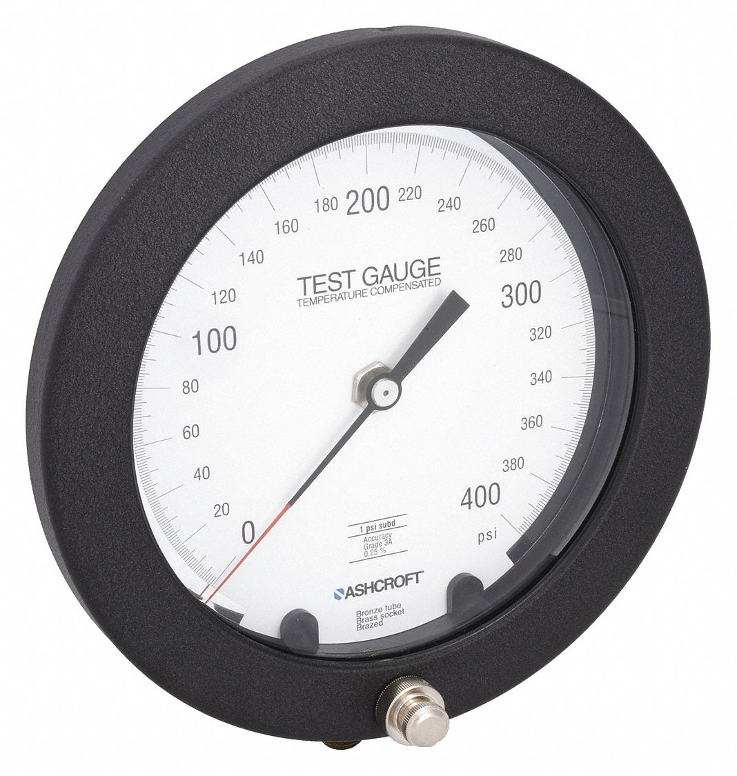 Test Pressure Gauge: Test Pressure Gauge, Grade 3A - Test, 6 in Dial, 1/4 in NPT Male, 1082
