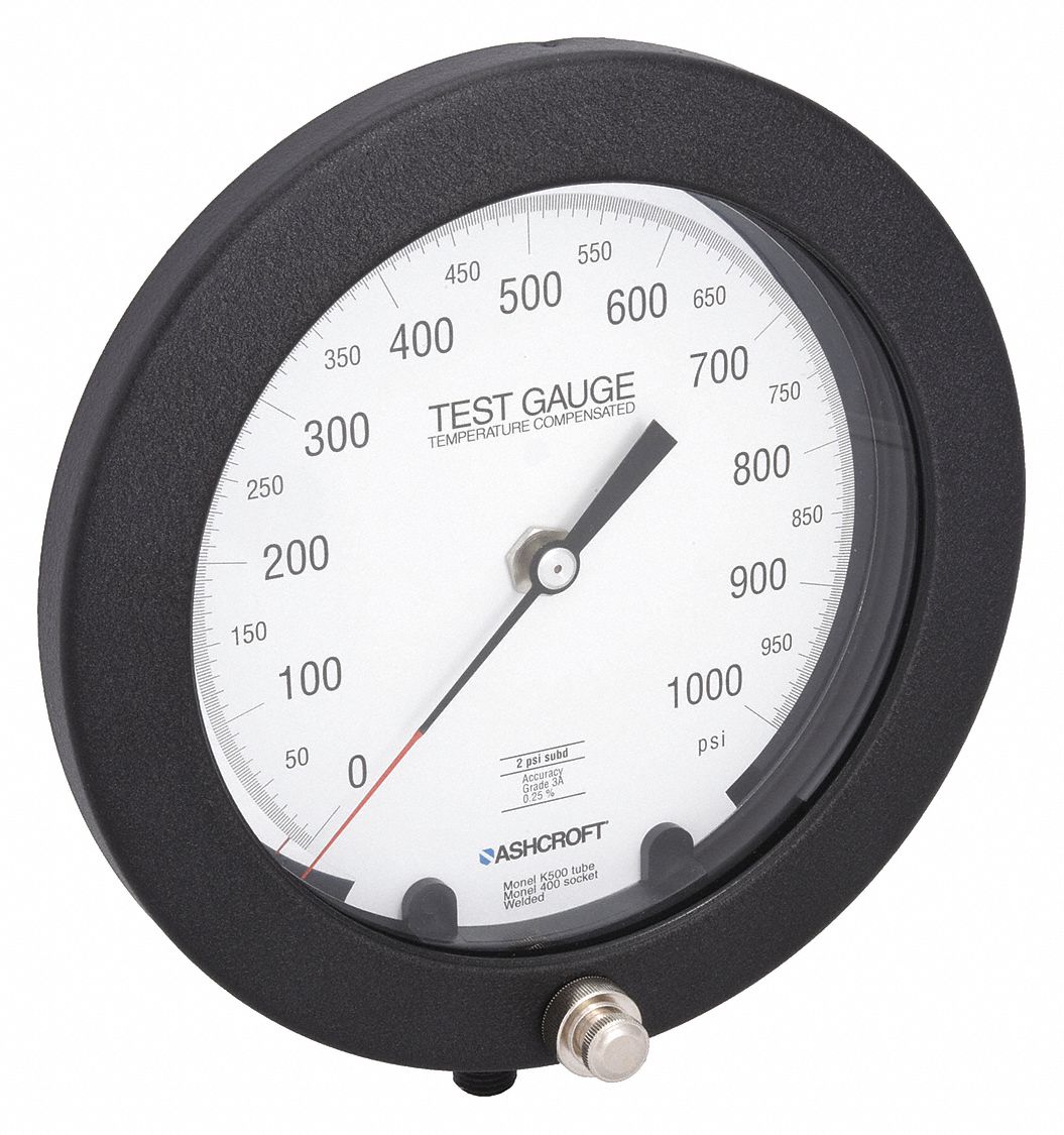 TEST PRESSURE GAUGE, TEST PRESSURE GAUGE, GRADE 3A - TEST, 6 IN DIAL, 1/4 IN NPT MALE, 1082