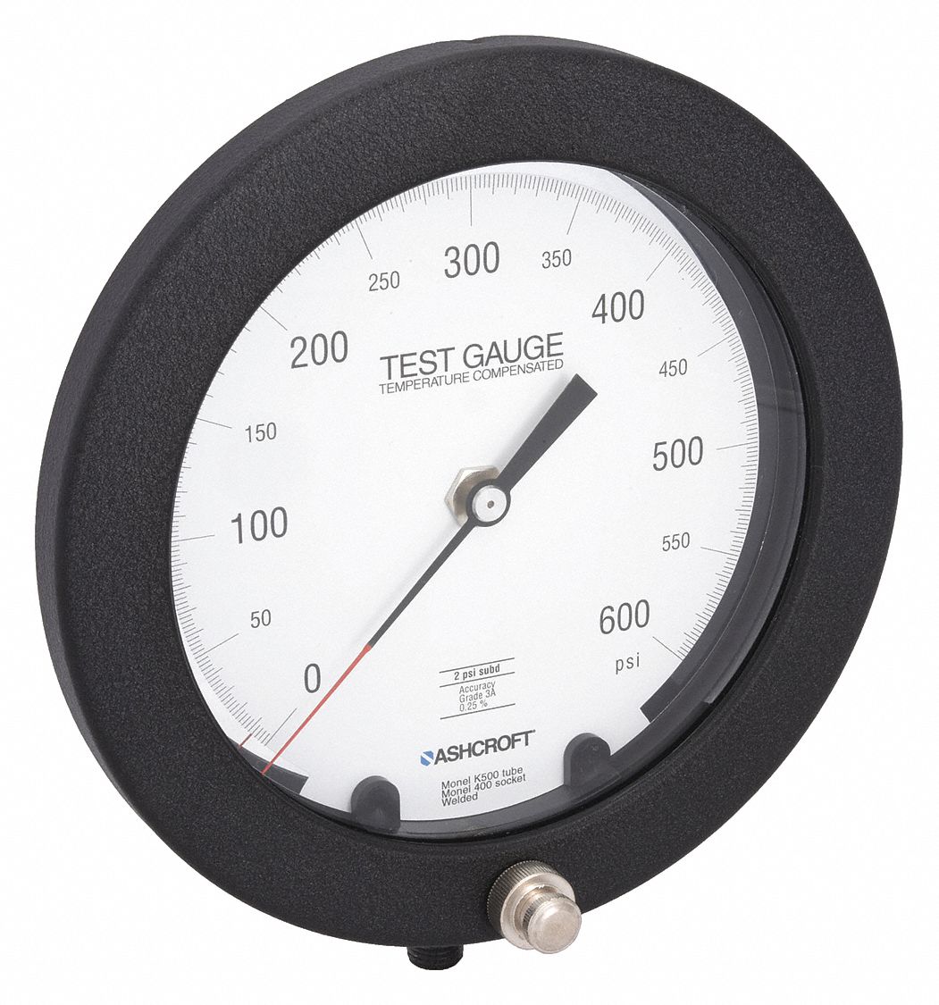 PRESSURE GAUGE,TEST,6 IN,0 TO 600 P