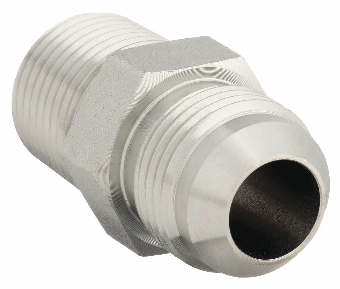 Hydraulic Hose Adapter: 1/2 in x 5/8 in Fitting Size, Male x Male, NPTF x JIC, Rigid, Straight