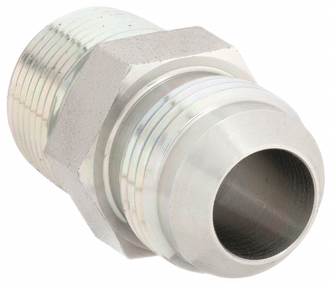 Hydraulic Hose Adapter: 1 1/4 in x 1 1/4 in Fitting Size, Male x Male, NPTF x JIC, Rigid, Straight