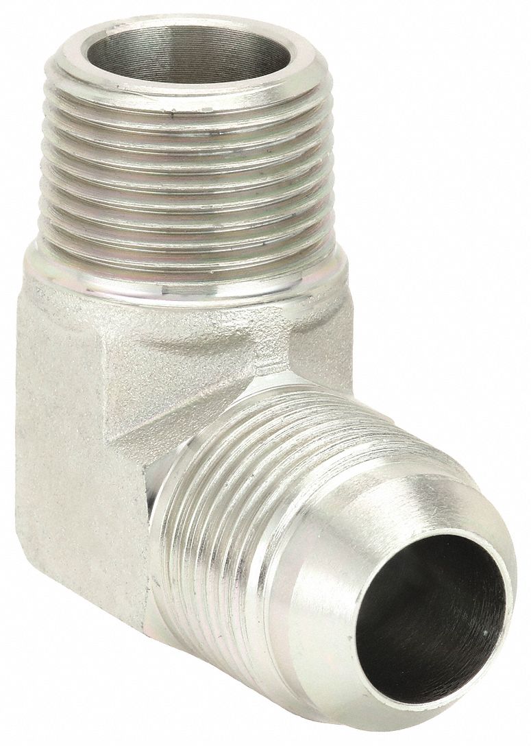 Hydraulic Hose Adapter: 3/4 in x 3/4 in Fitting Size, Male x Male, NPTF x JIC, Rigid, 90° Elbow