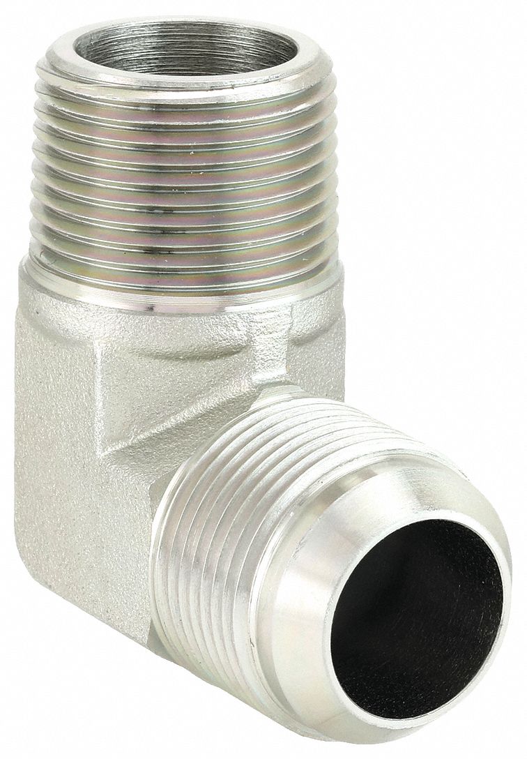 Hydraulic Hose Adapter: 1 in x 1 in Fitting Size, Male x Male, NPTF x JIC, Rigid, 90° Elbow
