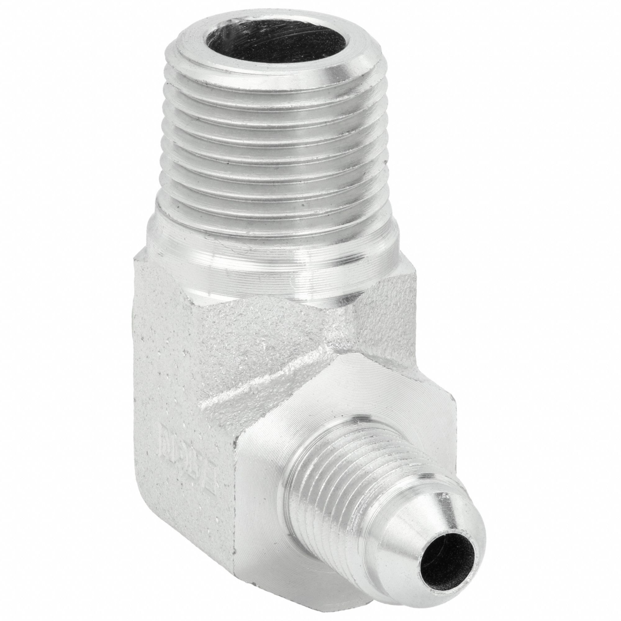 Hydraulic Hose Adapter: 1/2 in x 5/8 in Fitting Size, Male x Male, NPTF x JIC, Rigid, 90° Elbow