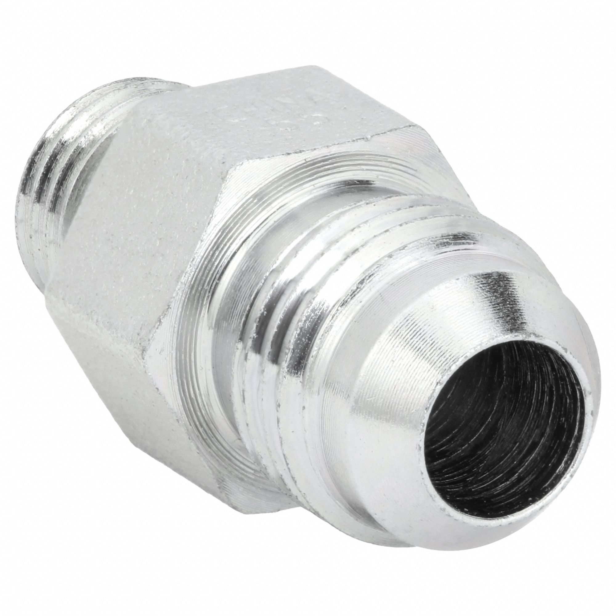 Hydraulic Hose Adapter: 1/4 in x 3/8 in Fitting Size, Male x Male, ORB x JIC, Rigid, Straight