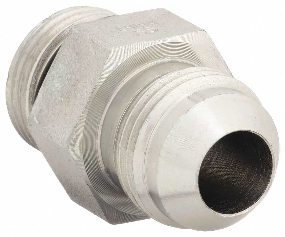 Hydraulic Hose Adapter: 1/2 in x 1/2 in Fitting Size, Male x Male, ORB x JIC, Rigid, Straight