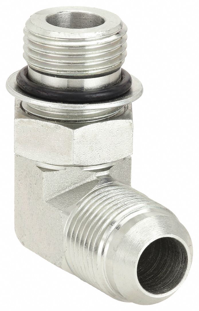 Hydraulic Hose Adapter: 5/8 in x 5/8 in Fitting Size, Male x Male, ORB x JIC, Rigid, 90° Elbow