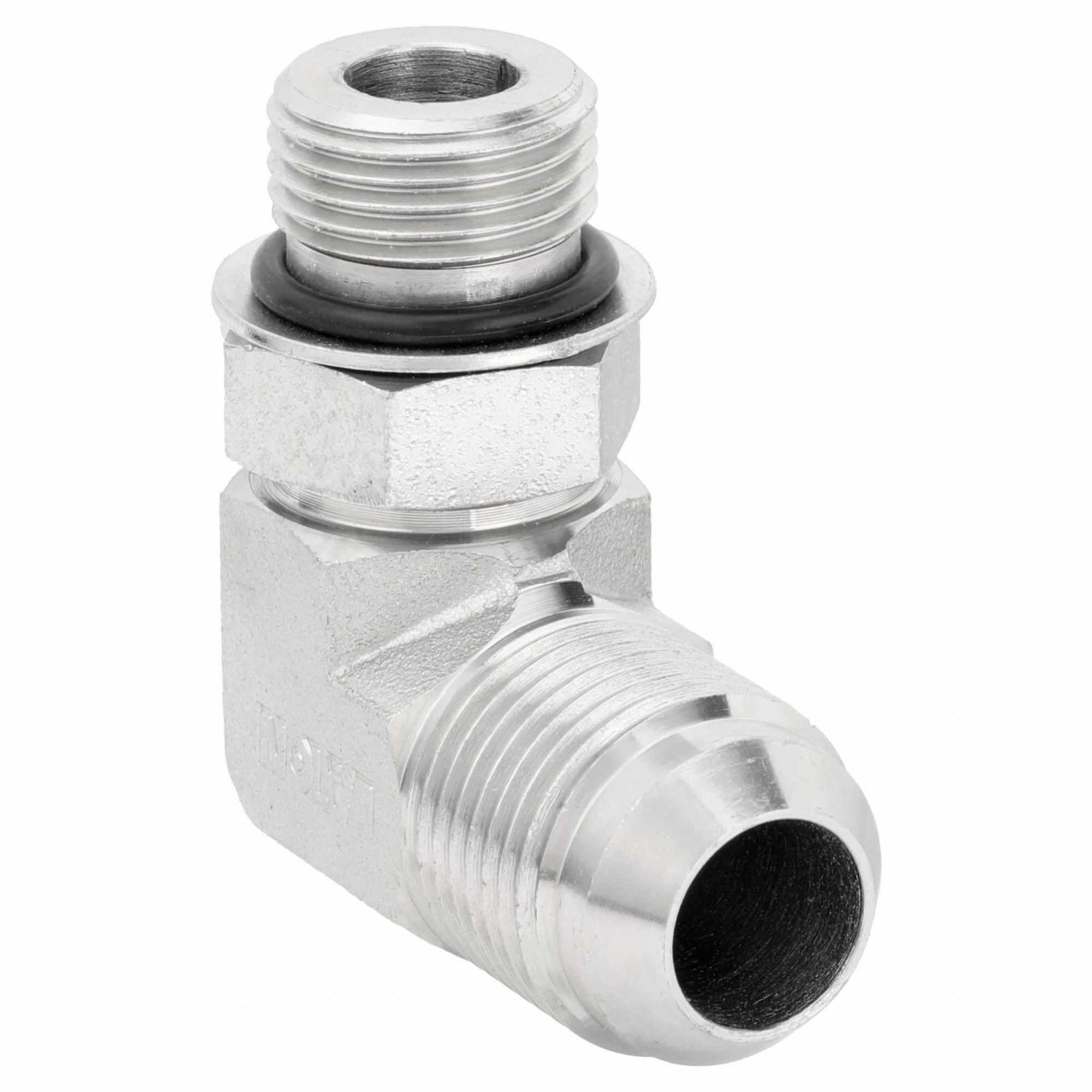 HYDRAULIC HOSE ADAPTER, ¼ X ½ IN FITTING, MALE X MALE, ORB X JIC, RIGID, 90 °  ELBOW