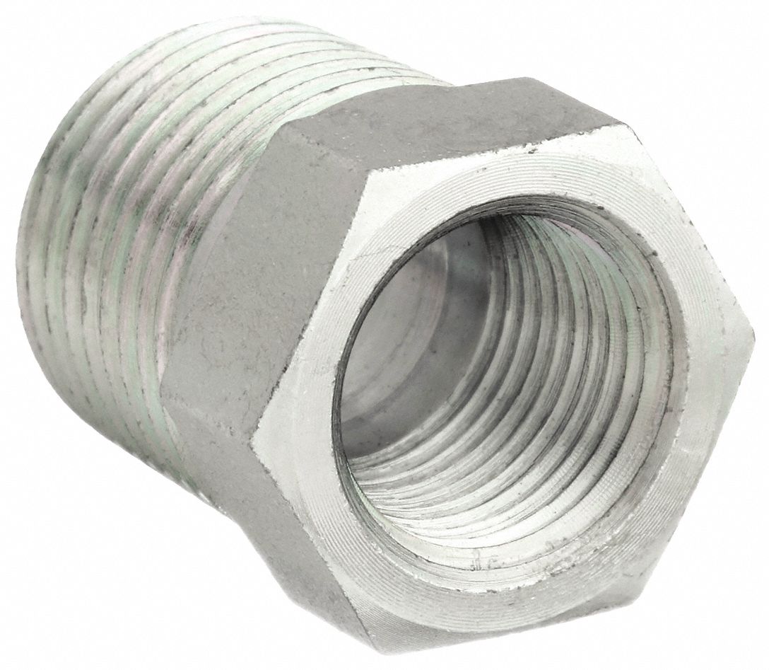 Hydraulic Hose Adapter: 1/2 in x 3/8 in Fitting Size, Male x Female, NPTF x NPTF, Rigid, Straight