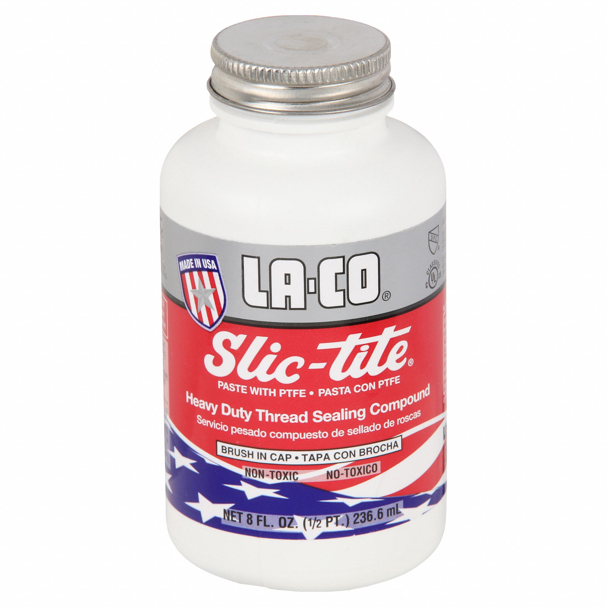 LA-CO Pipe Thread Sealant: Slic-Tite, 9.6 fl oz, Brush-Top Can, White