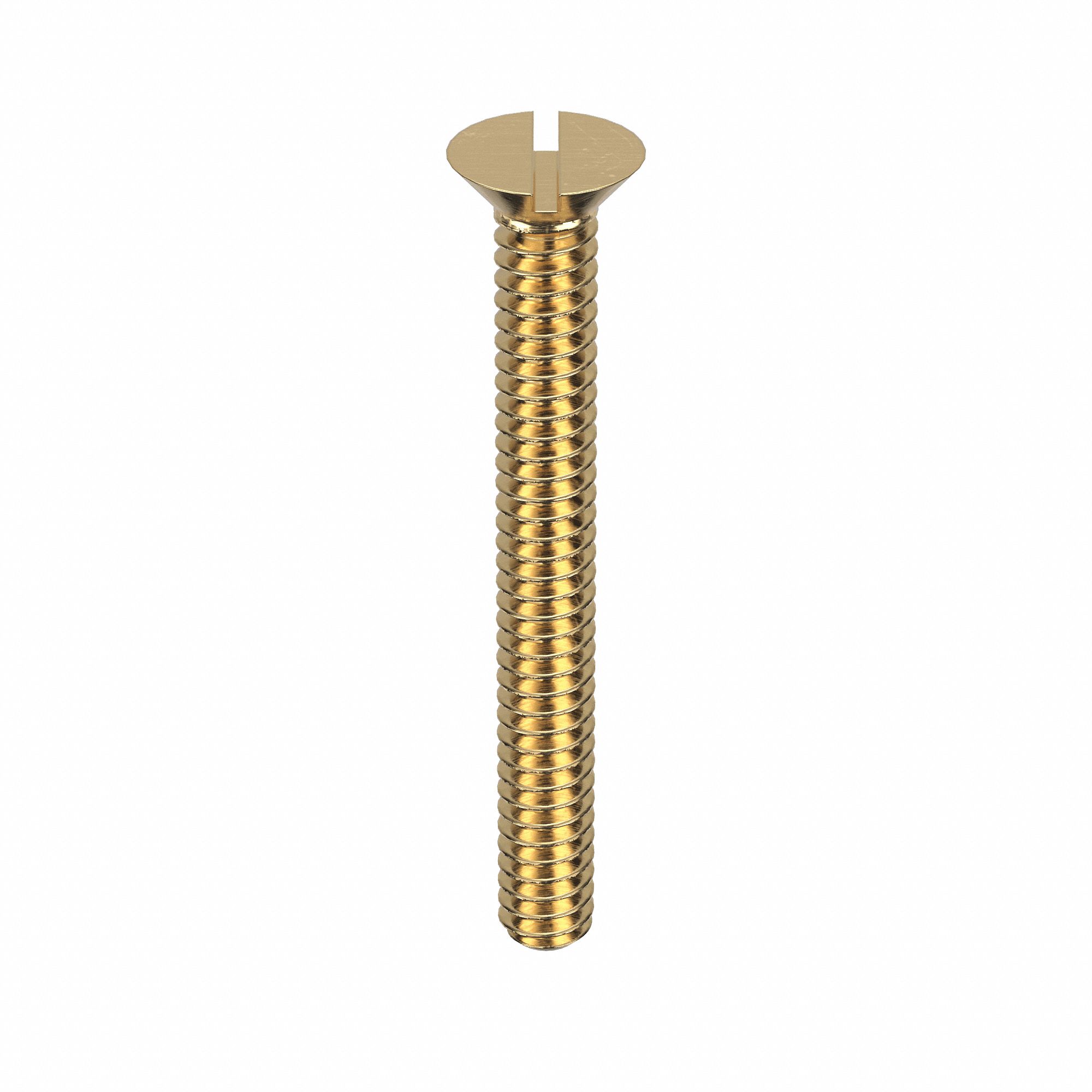 Machine Screw: #4-40 Thread Size, 1 in Lg, Brass, Plain, Flat, Slotted, Machine Screw, 100 PK