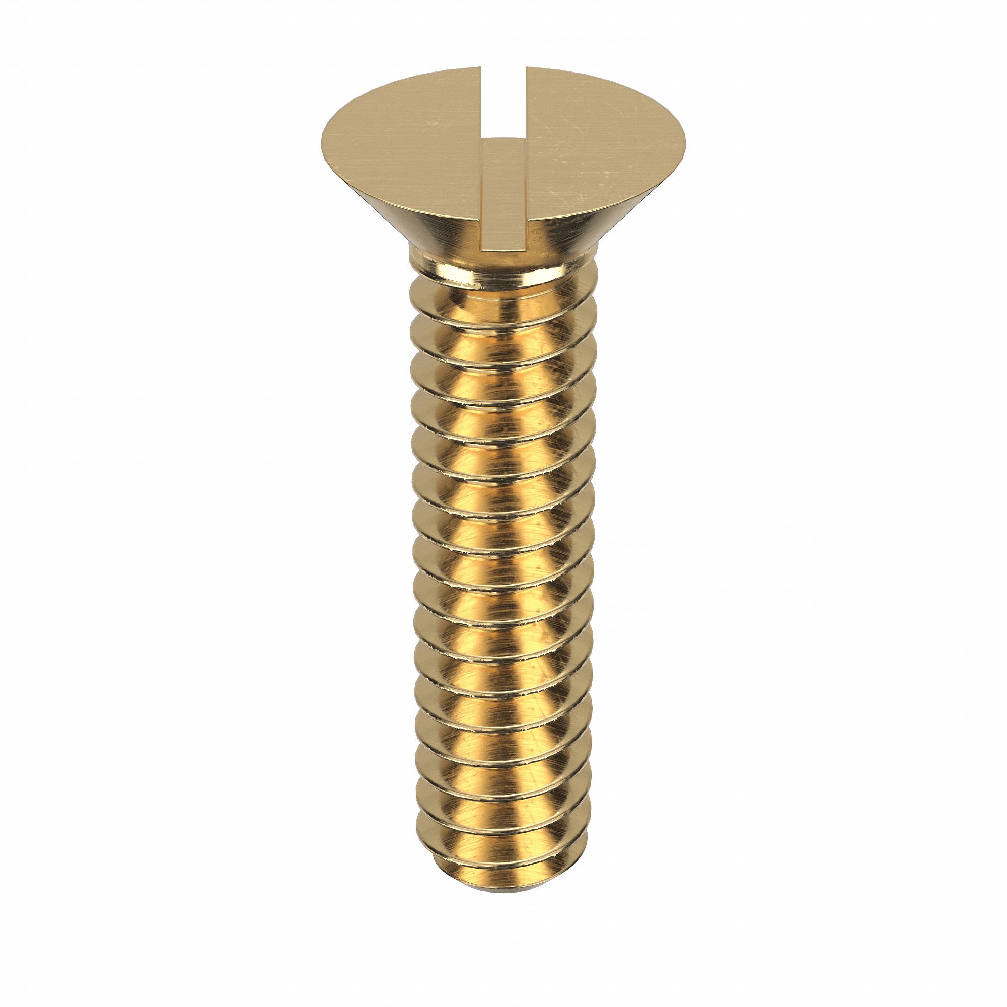 Machine Screw: #6-32 Thread Size, 5/8 in Lg, Brass, Plain, Flat, Slotted, Machine Screw, 100 PK