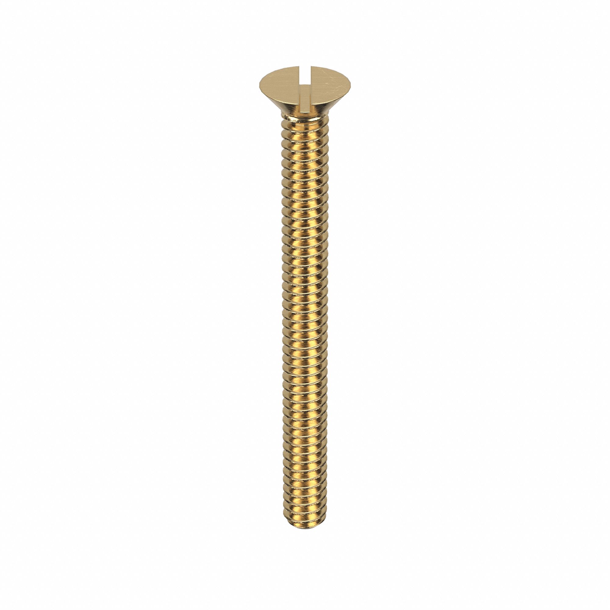 Machine Screw: M8x1.25 Thread Size, 35 mm Lg, Brass, Plain, Flat, Slotted, Machine Screw, 10 PK