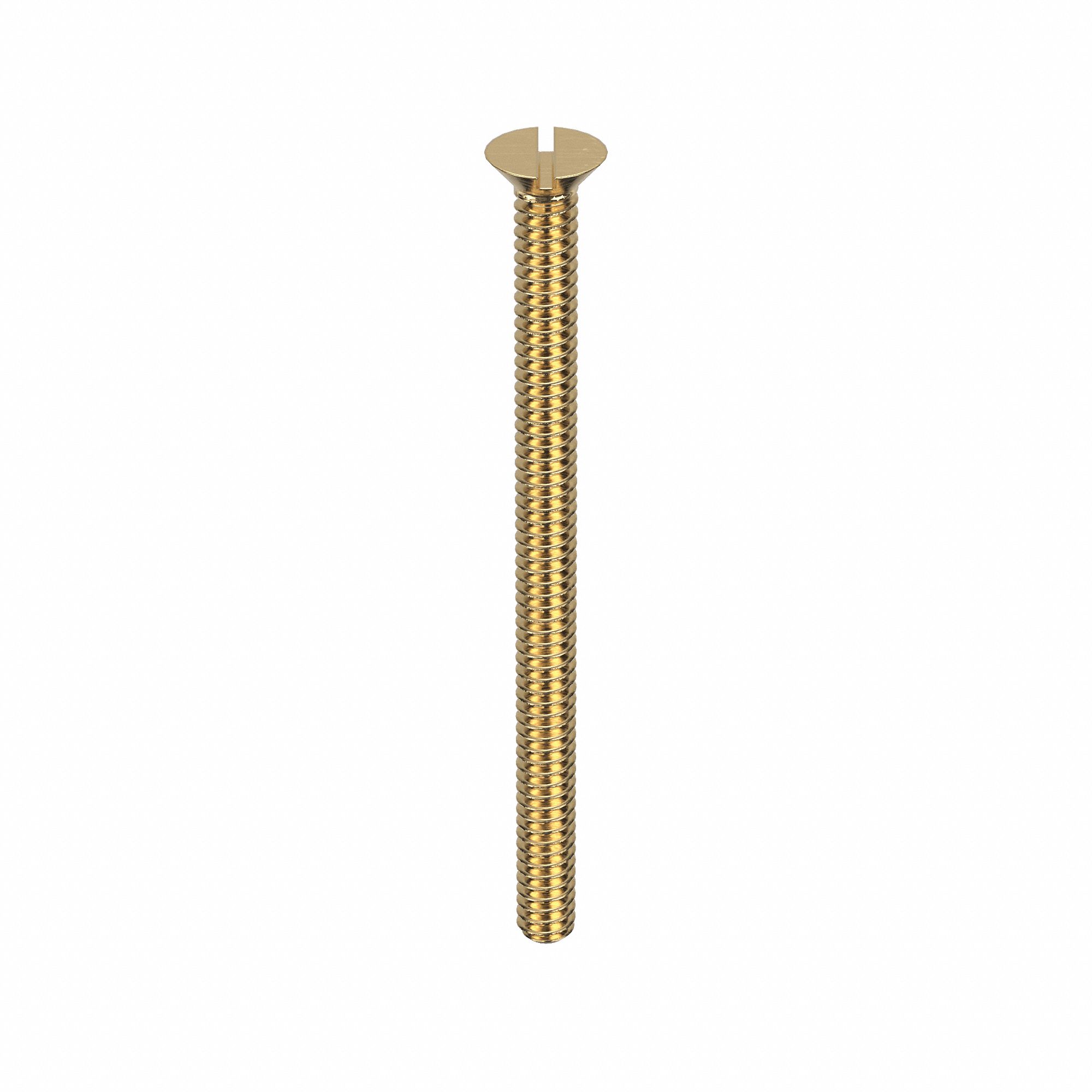 Machine Screw: #6-32 Thread Size, 2 in Lg, Brass, Plain, Flat, Slotted, Machine Screw, 100 PK