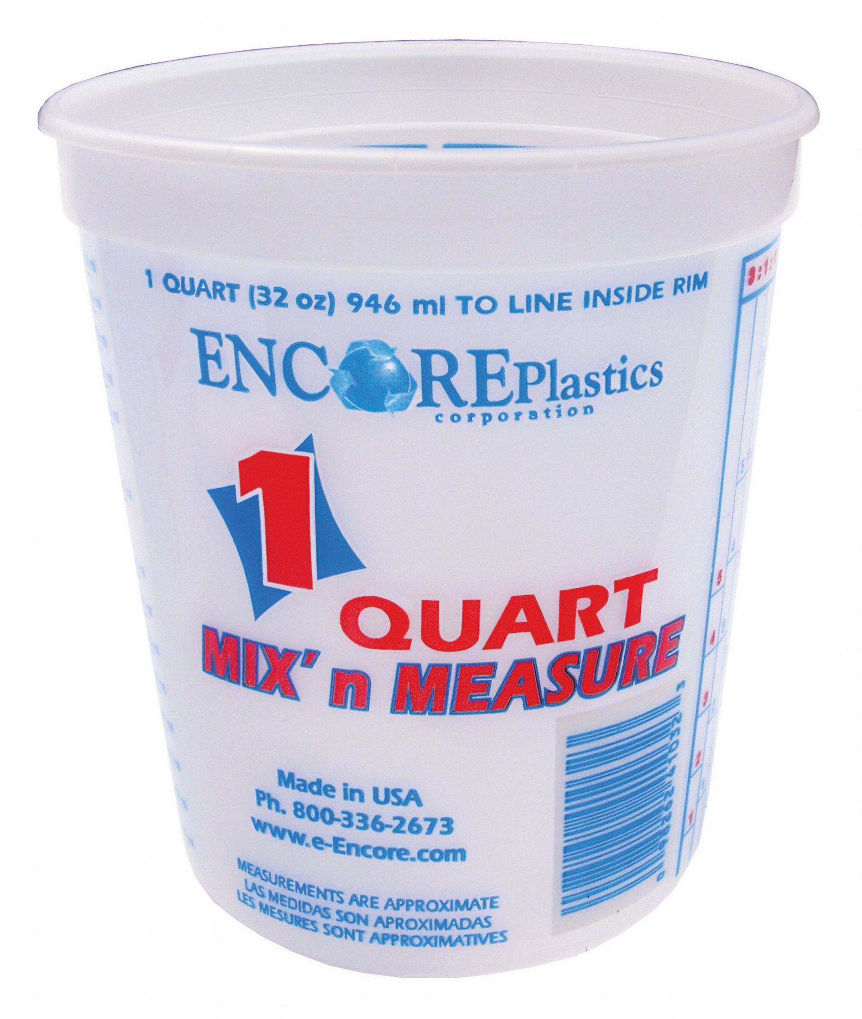 Paint Mix and Measure Container: 1 qt Capacity, 5 1/4 in, 5 1/4 in Overall Lg, 24 PK