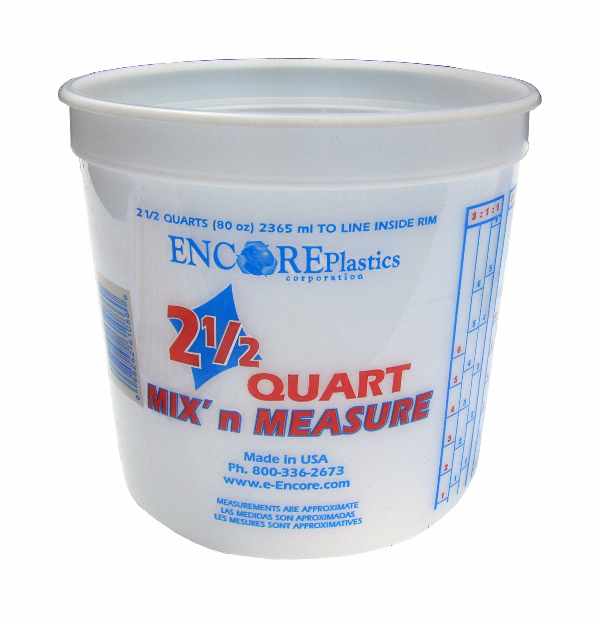 Paint Mix and Measure Container: 2.5 qt Capacity, 6 3/16 in, HDPE, 12 PK