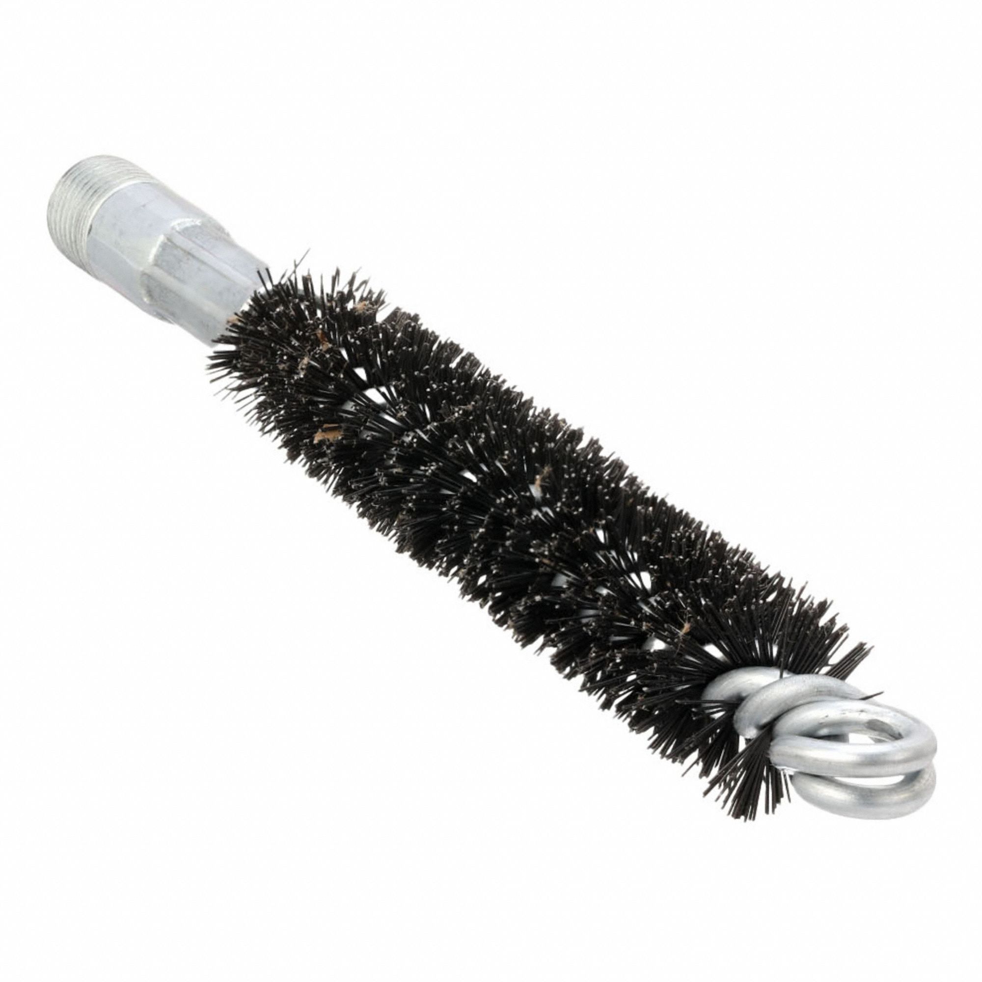 Flue Brush: 1/4"-28 Male, 3/4 in Overall Dia, 4 1/2 in Brush Lg, Double Spiral, Double Stem, Steel