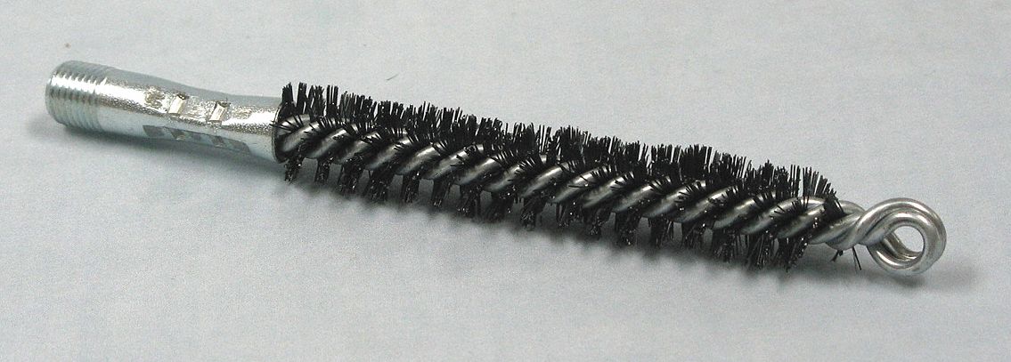 FLUE BRUSH, ¼ IN MALE THREADED CONNECTION, ¾ IN DIAMETER, 4½ IN BRUSH L, TEMPERED STEEL
