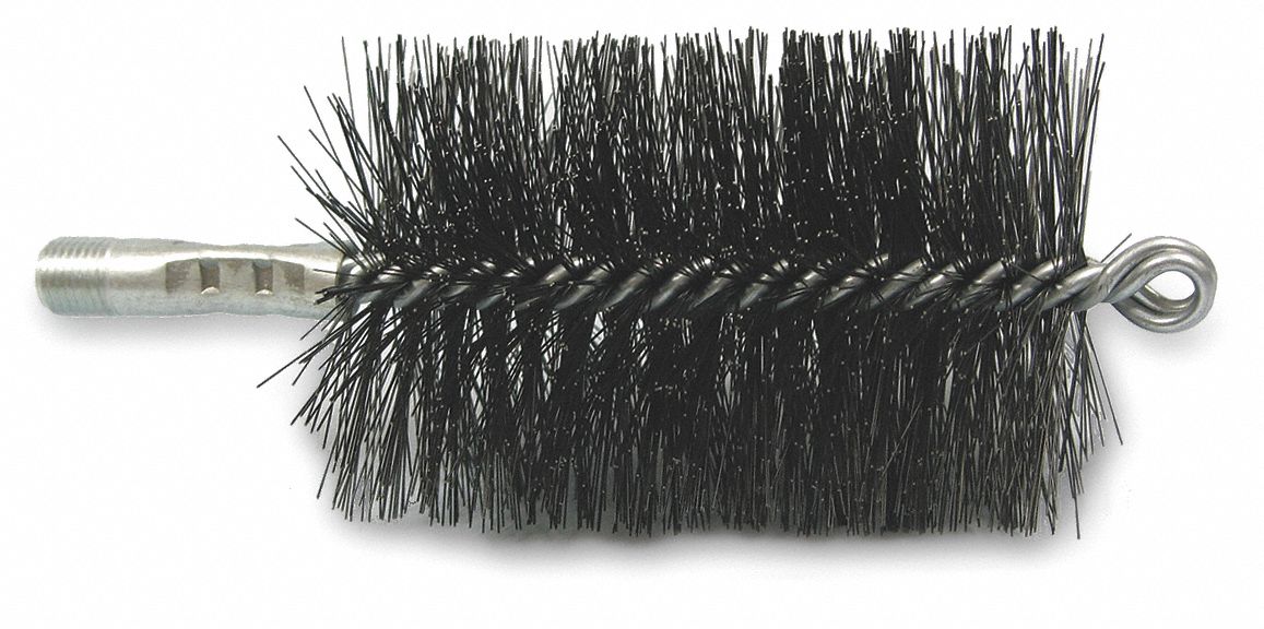 FLUE BRUSH, ¼ IN MALE THREADED CONNECTION, 3 IN DIAMETER, 4½ IN BRUSH L, TEMPERED STEEL