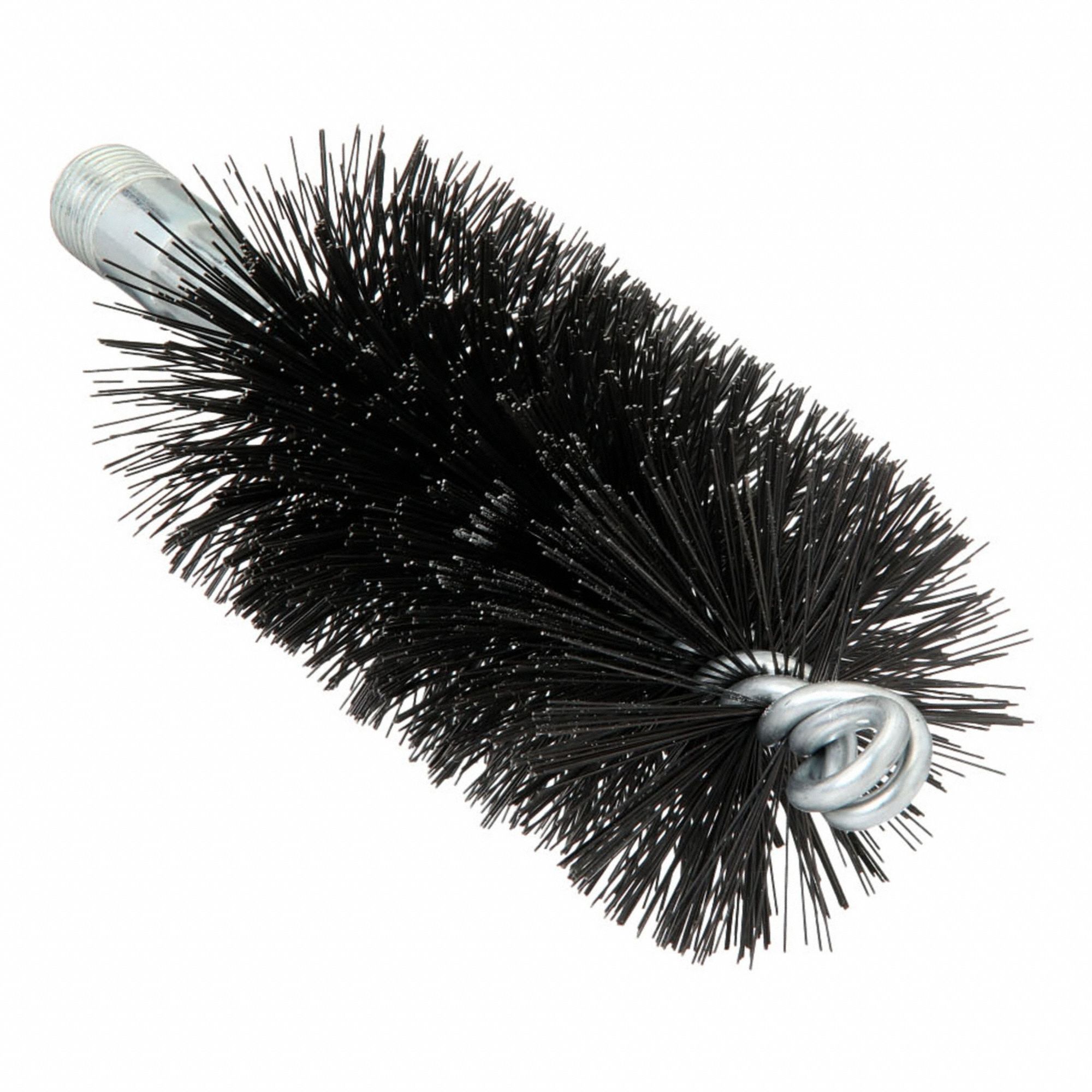 Flue Brush: 1/4"-28 Male, 2 in Overall Dia, 4 1/2 in Brush Lg, Double Spiral, Double Stem, Steel