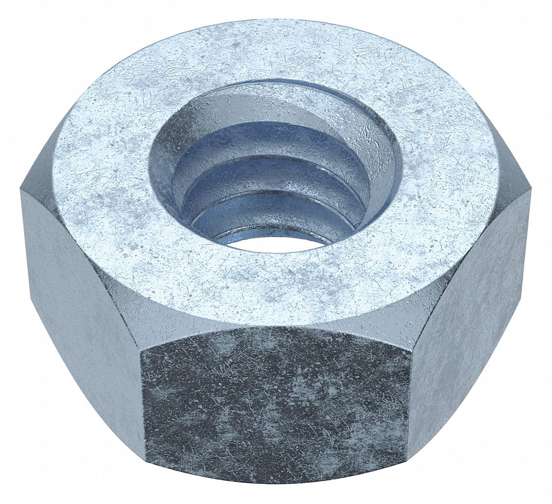 Hex Nut: Std Hex, 1/4"-20 Thread, 7/16 in Hex Wd, 7/32 in Hex Ht, Steel, Grade 2, Std, 100 PK