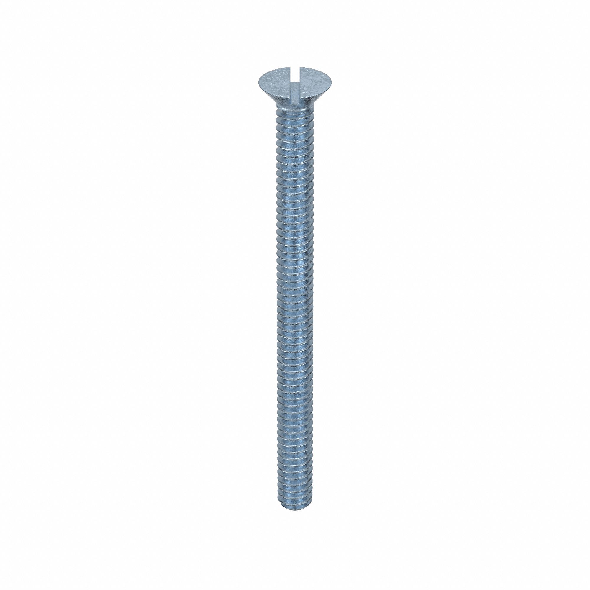 Machine Screw: #10-24 Thread Size, 2 1/2 in Lg, Steel, Zinc-Plated, Flat, Slotted, 100 PK