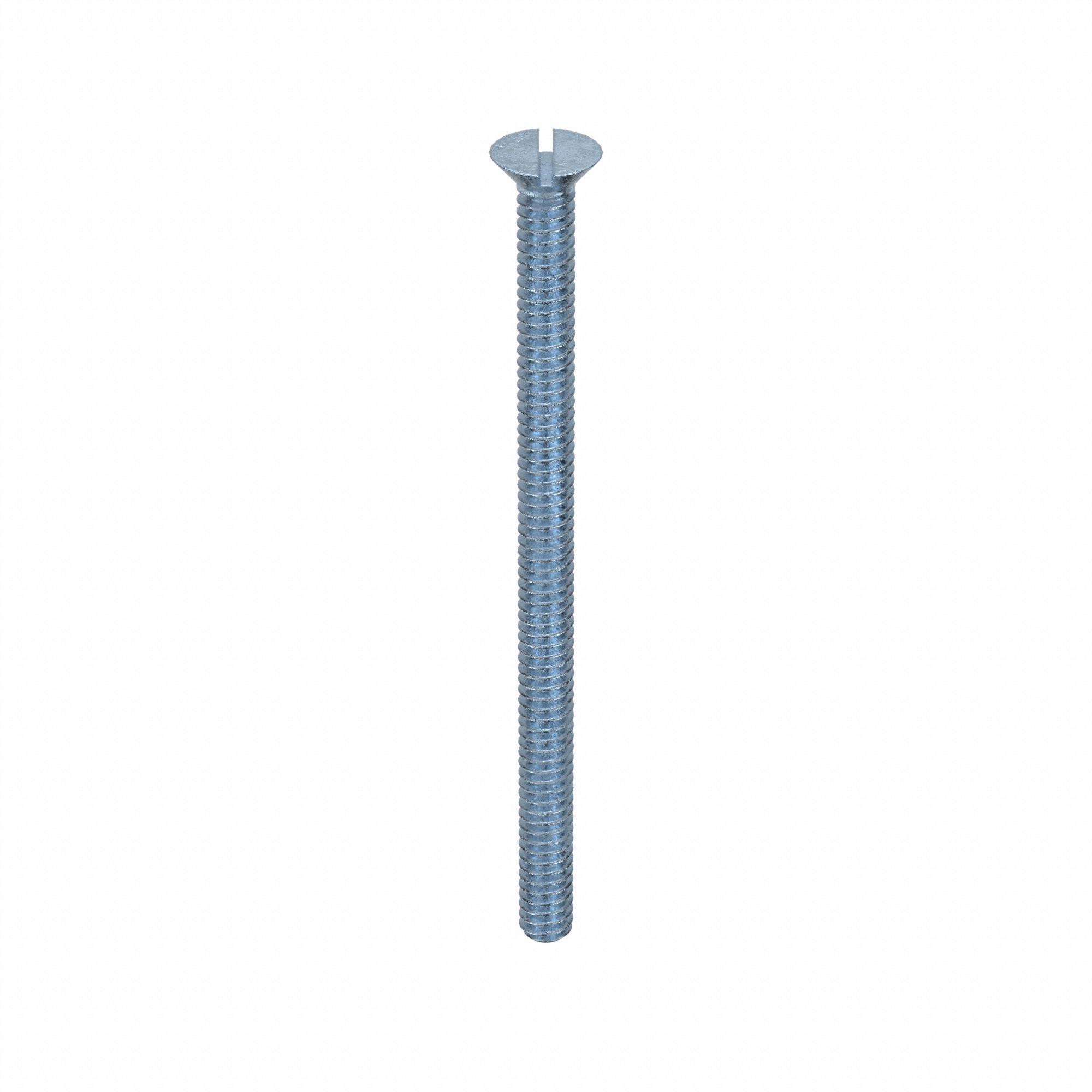 Machine Screw: #10-24 Thread Size, 3 in Lg, Steel, Zinc-Plated, Flat, Slotted, Machine Screw, 100 PK