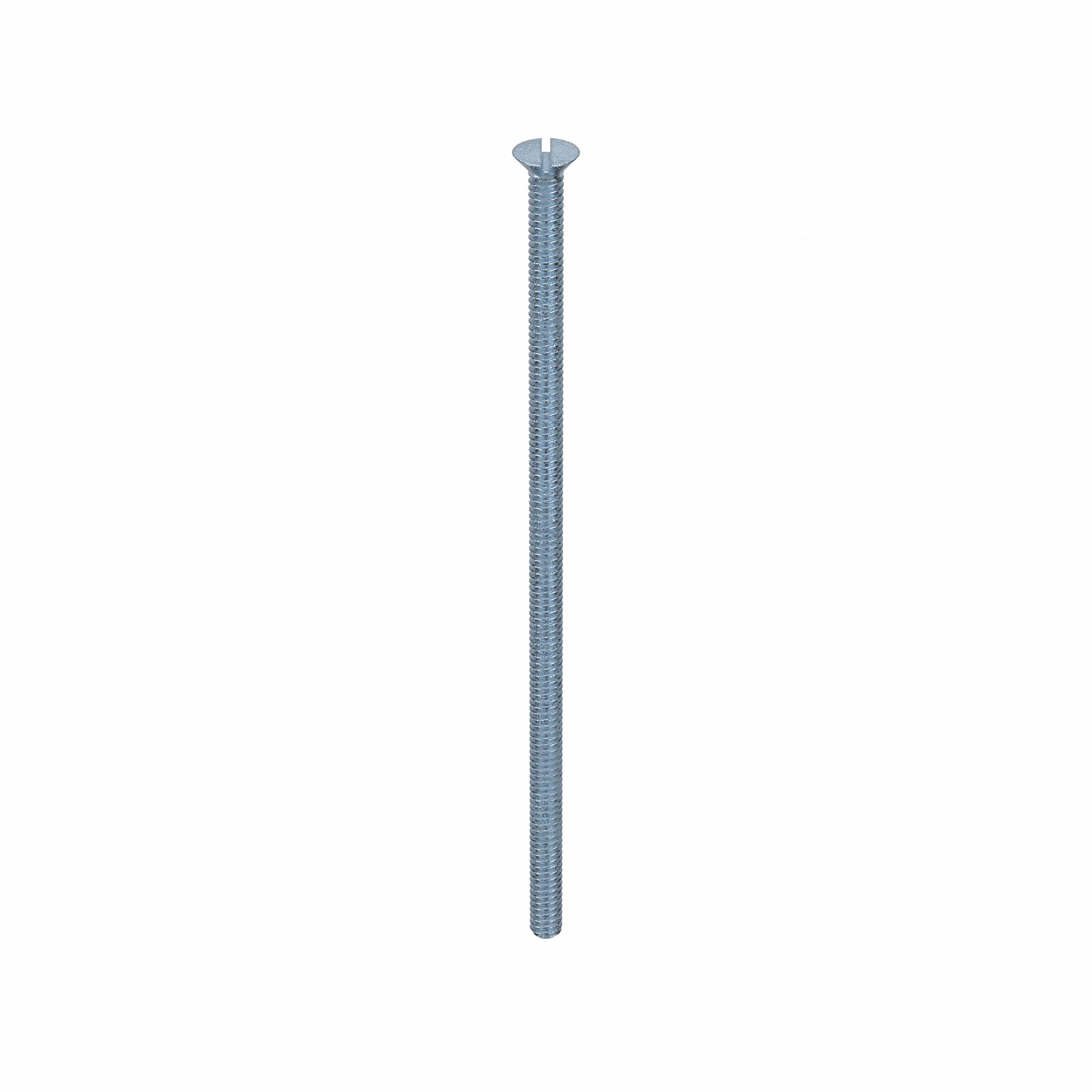 Machine Screw: #10-24 Thread Size, 5 in Lg, Steel, Zinc-Plated, Flat, Slotted, Machine Screw, 100 PK