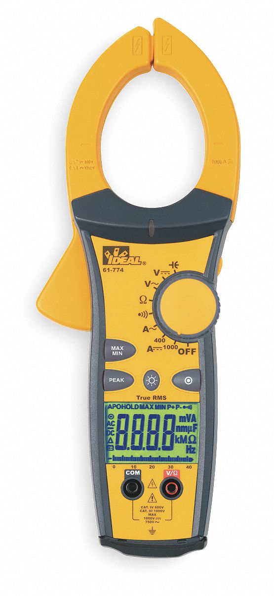 Digital Clamp On Ammeter, 2.0 in (51 mm) Jaw Capacity, CAT IV 600V