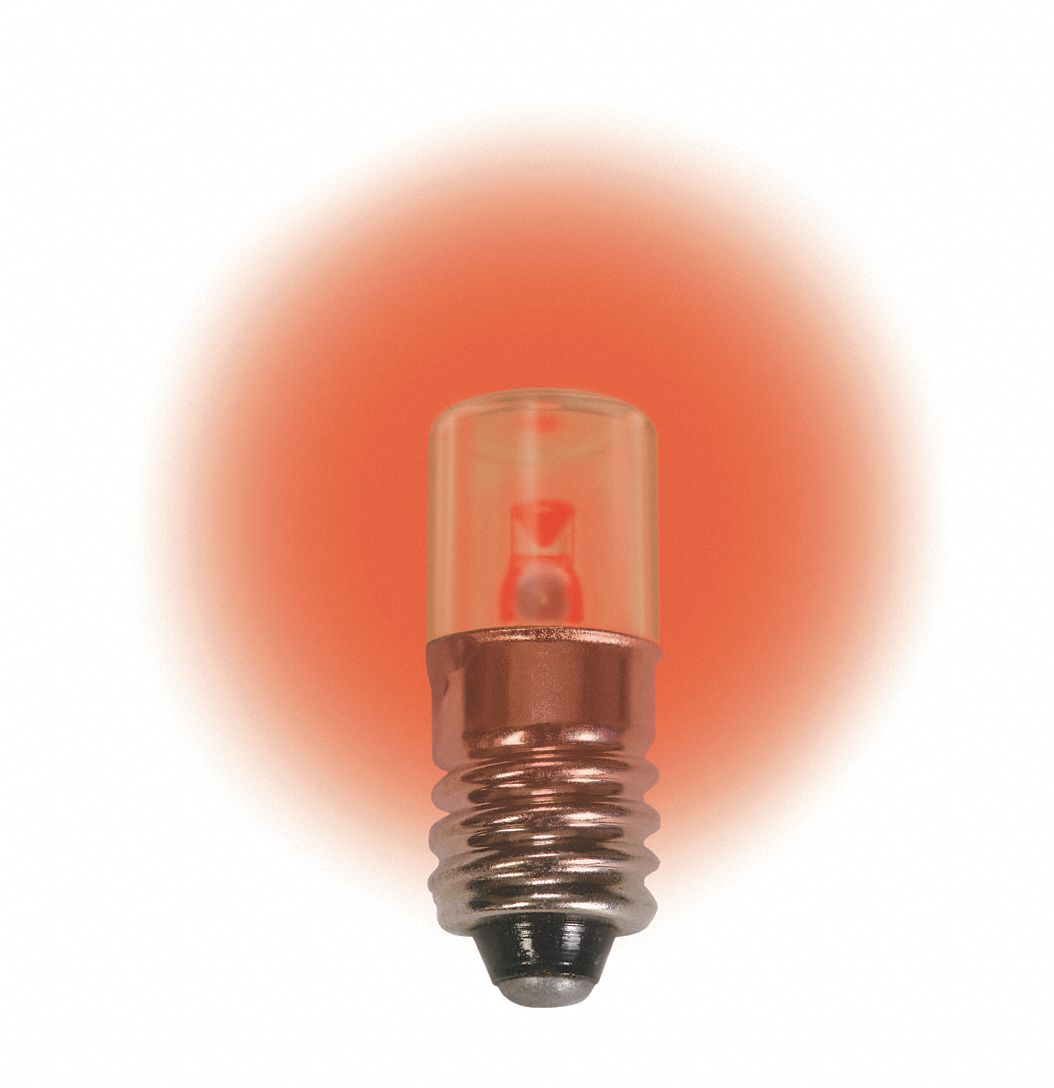 COMPACT LED BULB, MINIATURE SCREW (E10), (T) TUBULAR, T3¼, 12.8V DC, 0.1 W, RED