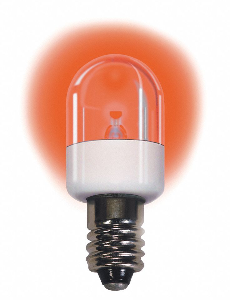 COMPACT LED BULB, CANDELABRA SCREW (E12), (T) TUBULAR, T6, 145V AC, 0.72 W, RED