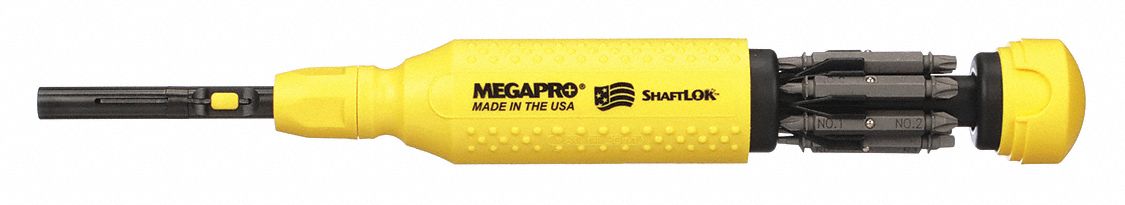 Multi-Bit Screwdriver: Phillips/Slotted/Square/Torx Tip, 12 Tips, 8 1/2 in Overall Lg