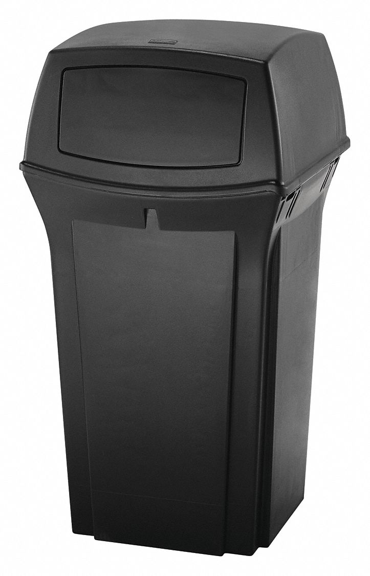 Rubbermaid® Ranger® Plastic Square Trash Can, 4 Openings, 45 Gallon, Black